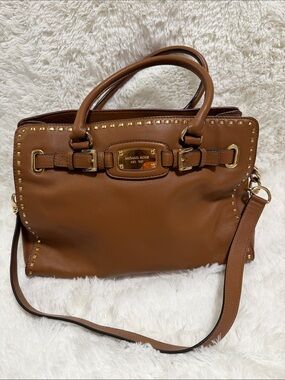 Michael Kors Cognac Leather Satchel with Gold Hardware